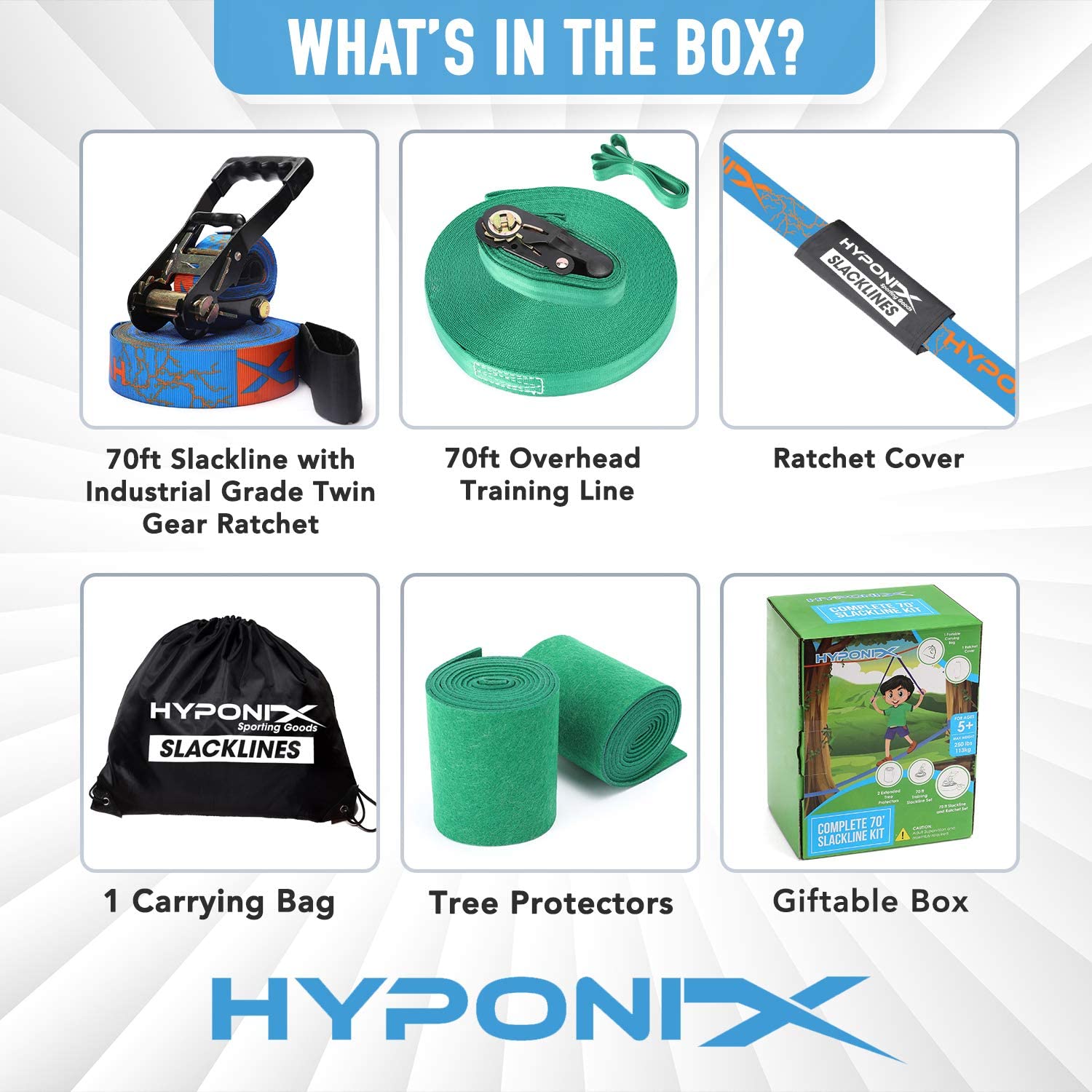 Slackline Kit 70' W/ Training Line - Hyponix Sporting Goods