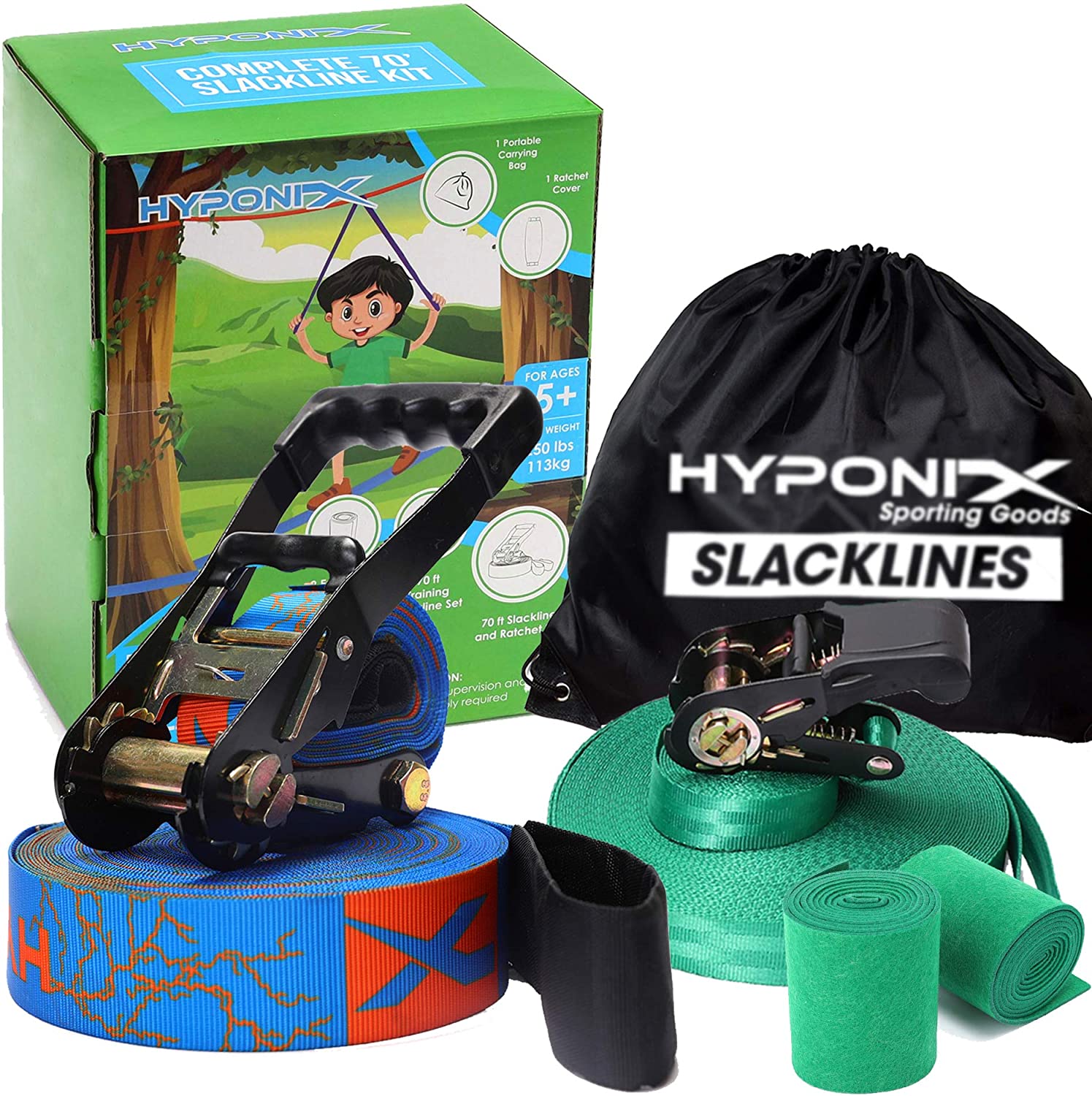 Slackline Kit 70' W/ Training Line – Hyponix Sporting Goods
